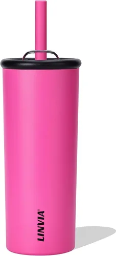 Miniatura 17 de Vaso de caramelo, botella de agua aislada de acero inoxidable de 25 onzas, tapa 2 en 1 con popote flexible, sin BPA, apto para vasos, apto