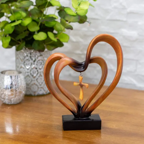 Miniatura 2 de Dicksons Decoración de mesa con pedestal de piedra de resina marrón de 8.5 x 9.5 pulgadas con texto en inglés "It Takes Three Heart and Cross