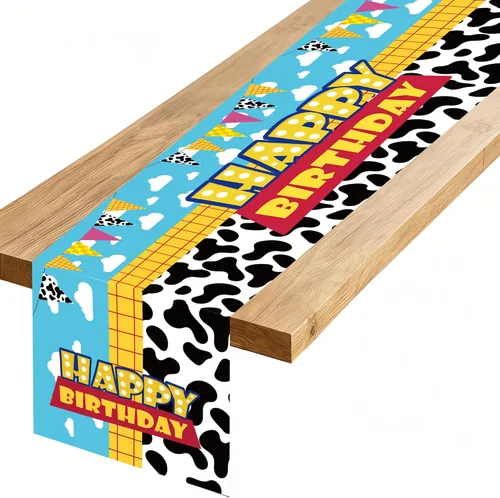 Miniatura 16 de Camino de mesa de feliz cumpleaños, negro, rojo, amarillo, ratón, tela de poliéster, decoración de mesa de comedor para decoración de fiesta