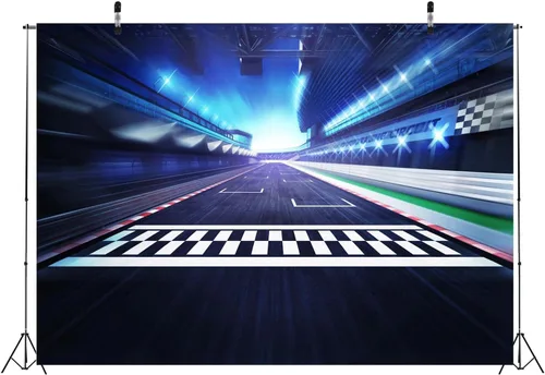 Miniatura 5 de BELECO Telón de fondo de carreras de tela de 5 x 4 pies para fotografía, línea de meta, pista de carreras, fondo de coche, auto circuito, estadio