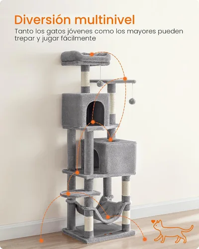 Miniatura 3 de Feandrea - Árbol para gatos de varios niveles para interiores, torre para gatos tipo condominio con 4 postes para rascar, 2 posaderos, hamaca y claro