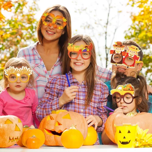 Miniatura 5 de 32 lentes de papel para decoración de fiesta de otoño, Acción de Gracias, accesorios para cabina de fotos, calabaza, hoja de arce, suministros