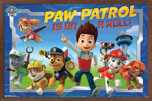 Miniatura 7 de Nickelodeon Paw Patrol - Póster de pared de tripulación, 22.4 pulgadas de largo x 14.7 pulgadas de ancho, versión enmarcada de madera de granero