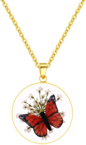 Collar de mariposa | Collar de flores silvestres prensadas | Collar de resina | Personalizado | Prensado a mano | Regalo para mujer