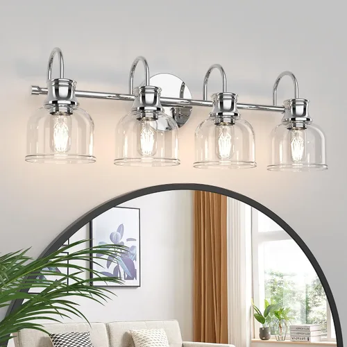 Miniatura 8 de Lámpara de tocador de baño de 3 luces, níquel cepillado, tradicional, clásica, con vidrio transparente, accesorios de iluminación de baño sobre