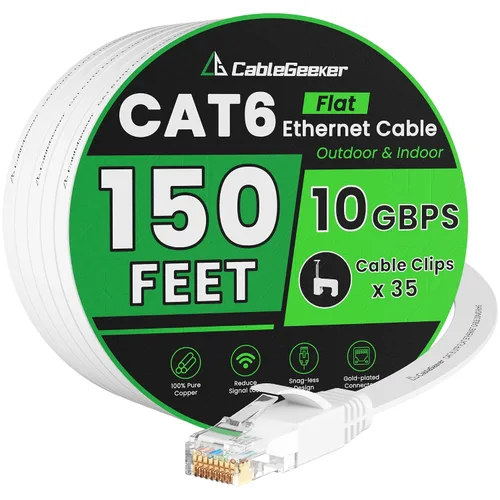 Miniatura 45 de Cable Ethernet Cat 6 de 100 pies, para interiores y exteriores, red de Internet de alta velocidad de 10 Gbps, cable de conexión Ethernet plano