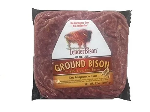 Carne de bisonte molida – 90% magra de 16 onzas Ladrillos – 12 paquetes de carne molida – Carne de bisonte alimentada con pasto y acabado de grano –