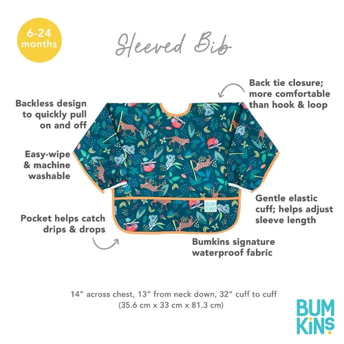 Miniatura 5 de Bumkins Babero con mangas para niña o niño, bebé y niño pequeño para 6-24 meses, imprescindible para comer, alimentar, suministros de destete LED