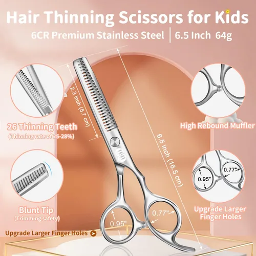 Miniatura 3 de CIICII Kit de tijeras de corte de pelo para niños, juego de tijeras de corte de pelo de punta redonda de seguridad