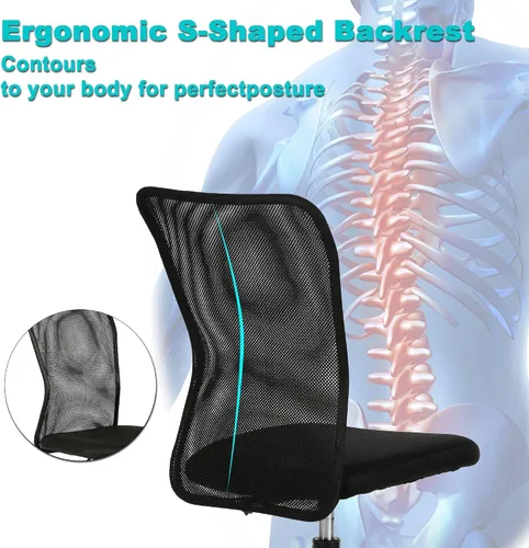 Miniatura 4 de Silla de oficina sin brazos, silla de oficina ergonómica de malla con respaldo alto con soporte lumbar, sillas de computadora, silla con ruedas