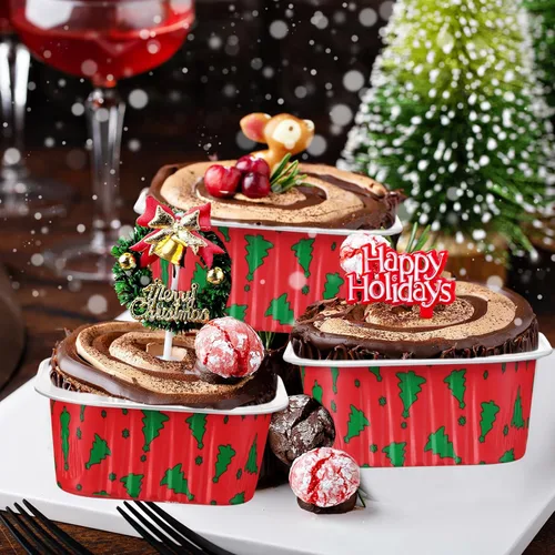 Miniatura 6 de 100 piezas de tazas de aluminio para Navidad, contenedor de cupcakes de papel de aluminio con tapas, 5 onzas, molde cuadrado de papel de aluminio
