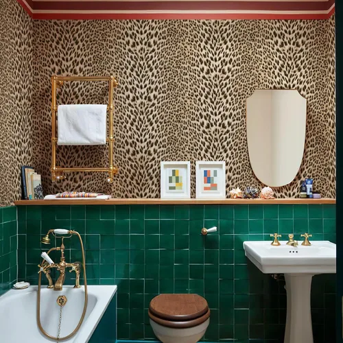 Miniatura 6 de Simon&Siff Papel tapiz con estampado de leopardo de 17.3 pulgadas x 19.7 pies, estampado de guepardo en relieve no pegado con purpurina dorada
