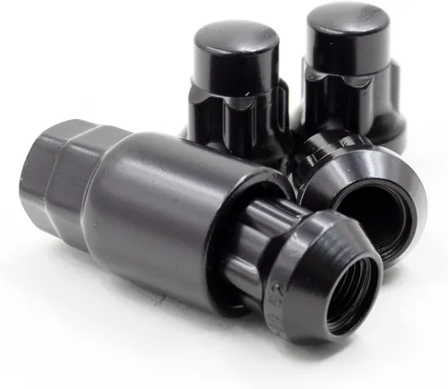 Wheel Accessories Parts 4 cerraduras + llave de 1/2"-20 roscas de extremo cerrado de 1.378 in 1.38 pulgadas de largo cerradura de rueda negra doble