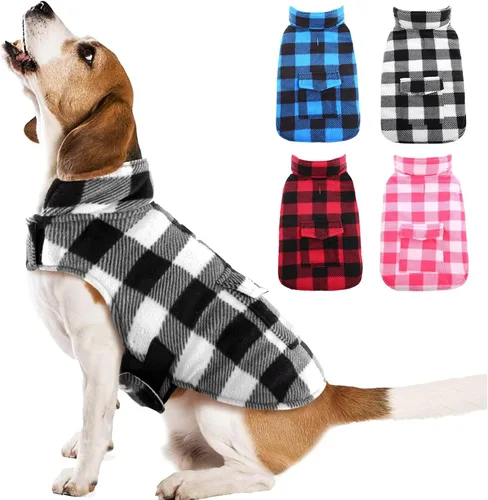 Miniatura 13 de Kuoser - Abrigo de invierno para perros, chaqueta de forro polar resistente al viento, estilo británico a cuadros, chaleco para climas fríos, Rosa