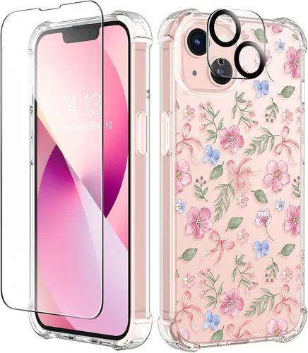 Miniatura 153 de GVIEWIN - Funda floral para iPhone 14 de 6.1 pulgadas, protector de pantalla + protector de lente de cámara, no se amarillenta, a prueba de golpes