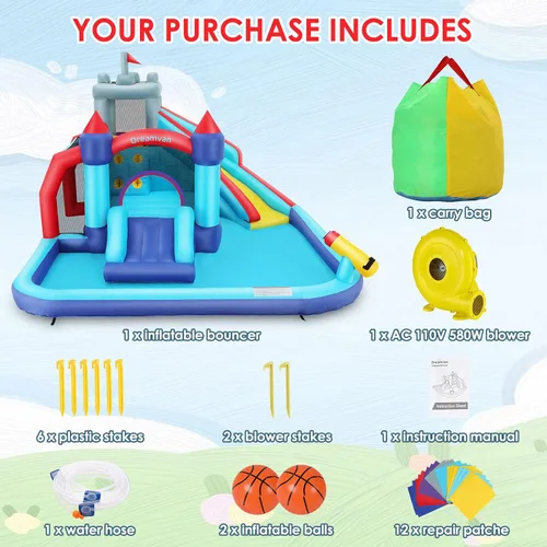Miniatura 5 de Bounce House - Combo de tobogán acuático, castillo inflable 10 en 1, toboganes acuáticos con soplador para niños de 3 a 12 años, casa hinchable