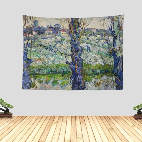 Miniatura 25 de Chitteri Vincent van gogh - Tapiz colgante de flores de almendra, 60 x 45 pulgadas, arte de pared de poliéster para decoración del hogar