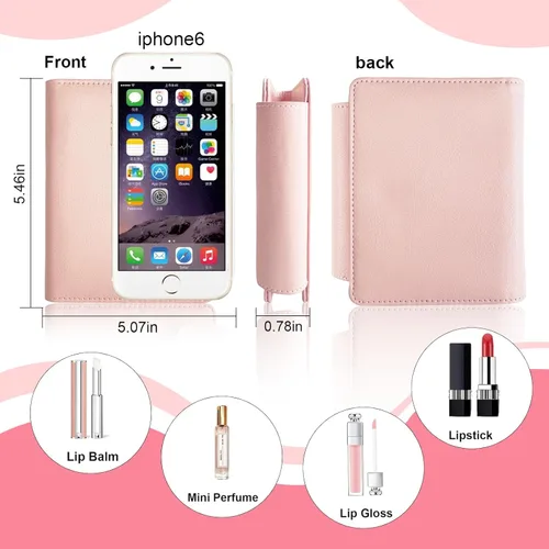 Miniatura 2 de Estuche de lápiz labial de PU con espejo, con capacidad para 4 lápices labiales largos, organizador de maquillaje, estuche de viaje para cosméticos