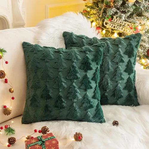 Miniatura 11 de AQOTHES Juego de 2 fundas de almohada de alce navideño de 18 x 18 pulgadas, suave piel sintética color beige crema, almohadas decorativas de Navidad