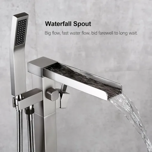 Miniatura 3 de BAGNOLUX Grifo de bañera de latón macizo para montaje en el suelo, grifo de bañera independiente, relleno de bañera independiente, boquilla Brushed