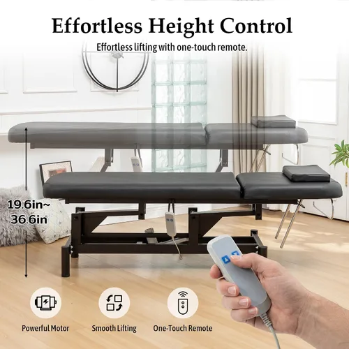 Miniatura 4 de Hohuqeri Mesa de masaje eléctrica profesional con control remoto, respaldo ajustable, cama médica para spa y depilación, silla de belleza de tatuaje