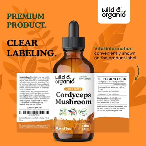 Miniatura 9 de Wild & Organic Cordyceps Tintura - Extracto de hongo Cordyceps Sinensis para apoyo inmunológico y energético - Suplemento líquido de hongos - Gotas