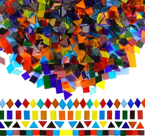 Lanyani 1600 mosaico de vidrio catedral transparente para artes y manualidades, piezas de vidrieras de colores mezclados, 4 formas mezcladas Colores