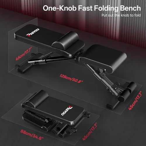 Miniatura 6 de PASYOU Adjustable Weight Bench for Home Gym, Foldable Workout Benches with 660LBS, Exercise Bench for Incline Decline Flat Bench Press, Foldable