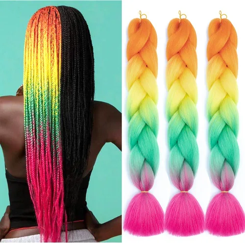 Miniatura 77 de Xiaofeng Extensiones de cabello trenzado coloridas Ombre de 61 cm, 3 unidades, trenzas Jumbo de alta temperatura para trenzas en zigzag y trenzas