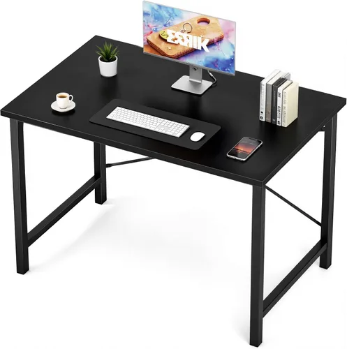 Miniatura 27 de Sweetcrispy Escritorio de oficina pequeño para computadora de 32 pulgadas, para estudiar, escribir, trabajar con marco de metal, mesa de madera