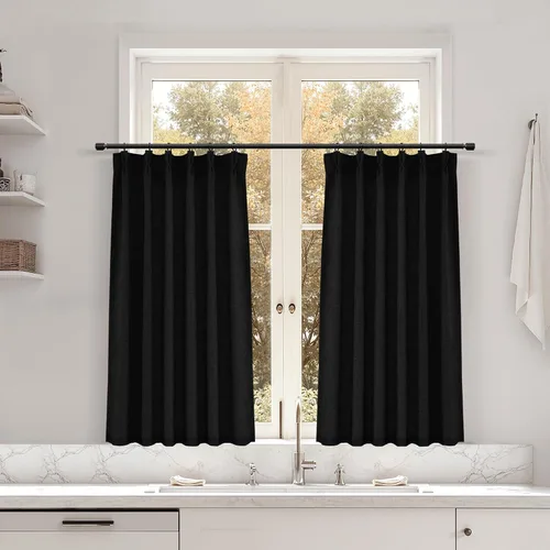 Miniatura 122 de Juego de 2 paneles de cortinas de ventana de cocina beige de 24 pulgadas de largo, con textura de lino, plisadas, filtrantes de luz, semi pequeñas