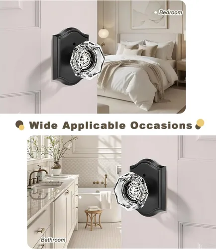 Miniatura 8 de Gobrico Juego de 3 pomos de puerta de cristal transparente, perillas de puerta de privacidad, función de cama/baño, perilla interior de forma Negro