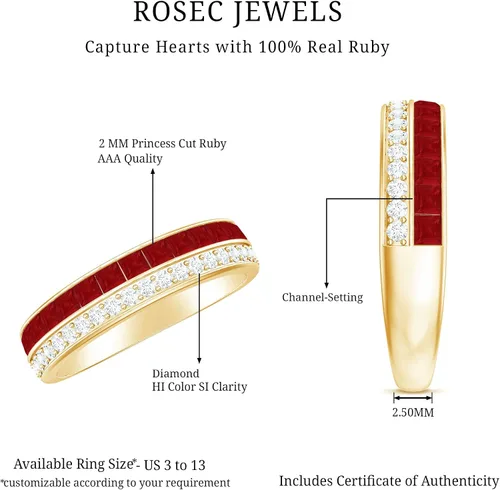 Miniatura 6 de Anillo de media eternidad de diamantes y rubí de 1.25 quilates para mujer Calidad AAA