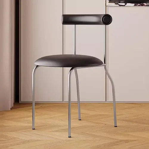 LEIYTFE Silla de comedor minimalista moderna nórdica para recepción, cojín de cuero y respaldo, silla de lectura para sala de estudio y balcón Negro