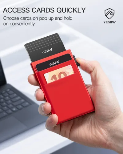 Miniatura 3 de YESIIW Pop up Slim Card Holder RFID Blocking with Money Pocket Minimalist Business Credit Card Wallet for Women and Men Aluminum Metal Bank Card