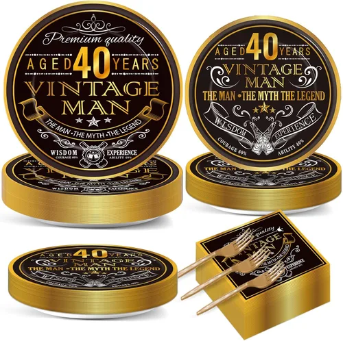 gisgfim 200 platos y servilletas de 40 cumpleaños para hombres, decoraciones vintage de cumpleaños 40 de 1986, saludos a 40 años, platos de papel,