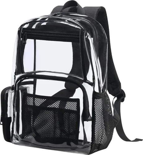 Miniatura 3 de BORMELUN Mochila Ligera Transparente para Escuela, Mochilas Transparentes para Trabajo, Estadio, Concierto, Plástica, Transparente, Negro, X-Grande