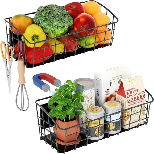 Estante magnético para refrigerador, paquete de 2, estante magnético fuerte para especias con ganchos extraíbles para almacenamiento de cocina,