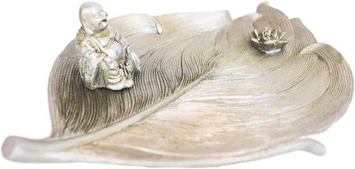 Miniatura 4 de Ebros Gift Buddhism Hotei Laughing Buddha sentado en Bodhi hoja de árbol con flor de loto incienso soporte quemador figura Zen Feng Shui hogar