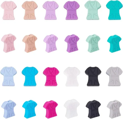 CHGCRAFT 24 dijes de cuentas focales de silicona de 12 colores, cuentas de silicona multicolor para mujer, enfermera, cuentas espaciadoras para
