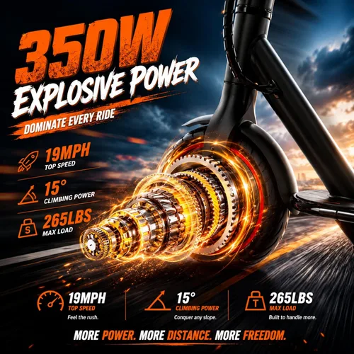 Miniatura 3 de Patinete eléctrico, motor de 350 W-500 W, 9 MPH a 22 MPH, rango de 10-41 millas, suspensión doble, freno dual, control de aplicación, scooter Naranja