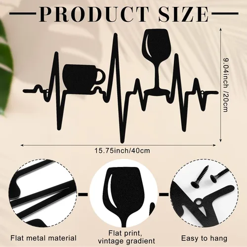 Miniatura 2 de Blulu Heartbeat - Cartel de café y bar de vinos de 15.75 x 9.04 pulgadas, decoración de pared rústica de metal negro para colgar en la pared
