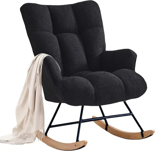 Zedachica Mecedora tapizada para cuarto de bebé, silla mecedora tapizada, asiento acolchado con respaldo alto, cómoda silla auxiliar para sala de