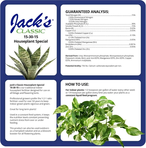 Miniatura 2 de Jack's Classic 15-30-15 Fertilizante Especial para Plantas de Interior Soluble en Agua con Micronutrientes para Reverdecer y Aumentar las Flores