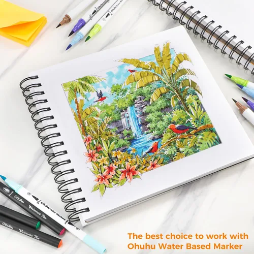 Miniatura 8 de Ohuhu Mix Media Pad, cuaderno de bocetos de arte mixto de 8.3 x 8.3 pulgadas, papel pesado de 120 lb/200 GSM, 62 hojas/124 páginas, bloc de papel