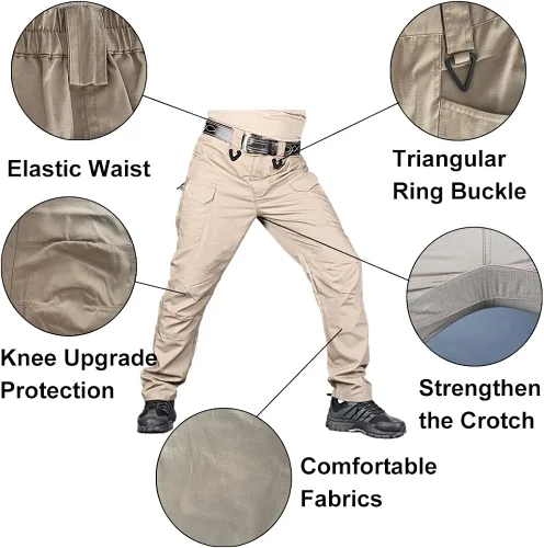Miniatura 3 de HYCOPROT Pantalones tácticos para hombre Ripstop repelente al agua ligeros casuales de secado rápido 10 bolsillos pantalones de trabajo