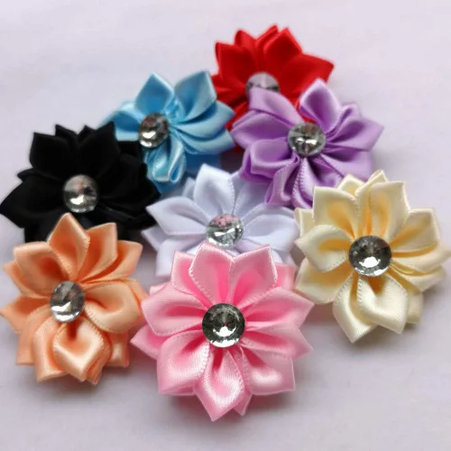 Miniatura 4 de Chenkou Craft 40 piezas de flores de cinta de raso con perlas de boda DIY apliques (Multi)