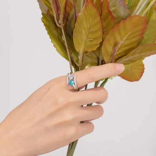 Miniatura 6 de Anillos de promesa de plata fina 925 Zomodia para ella, anillos personalizados para madres con 2 piedras de nacimiento de imitación, joyería