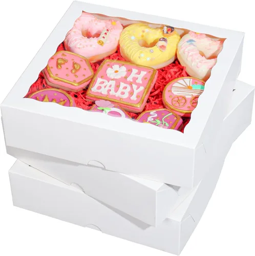 Miniatura 8 de TEMLQPACK 25 cajas de panadería marrones de 9 x 9 x 2.5 pulgadas con ventana para galletas, macarrón, fresas cubiertas de chocolate, mini pastel