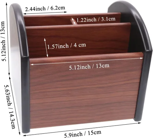 Miniatura 4 de Coideal Soporte de madera para control remoto, organizador de lápices giratorio de madera, organizador de suministros de oficina de escritorio